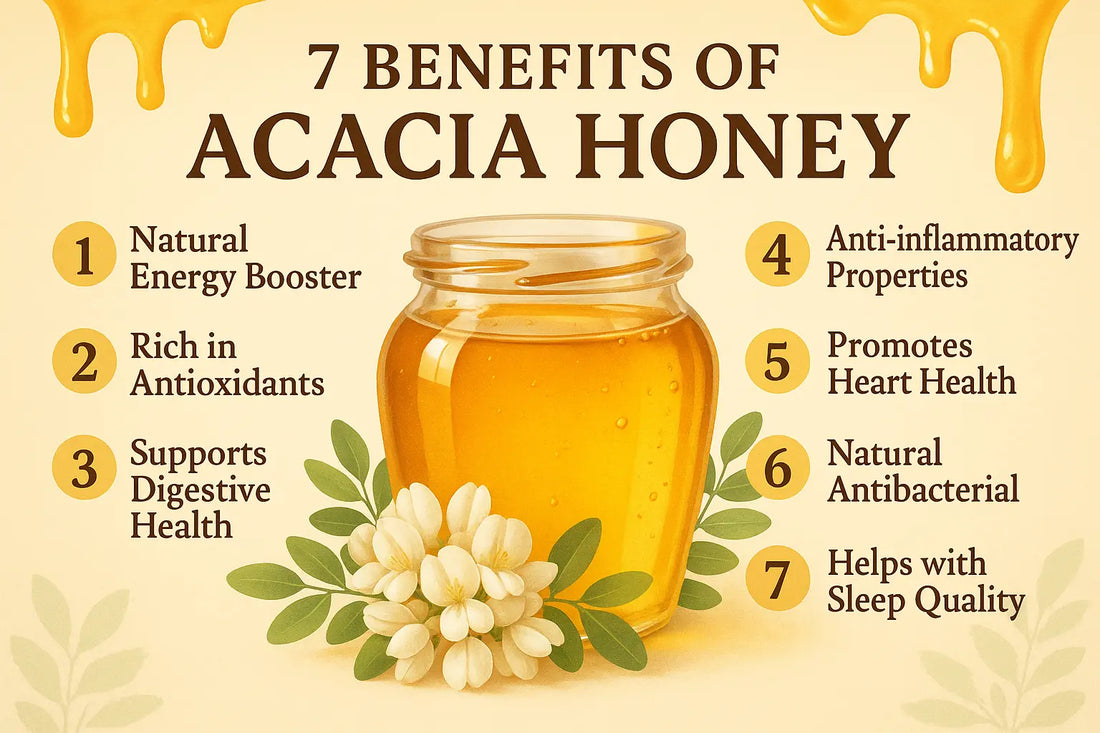 Acacia honey poster with its most important 7 benefits