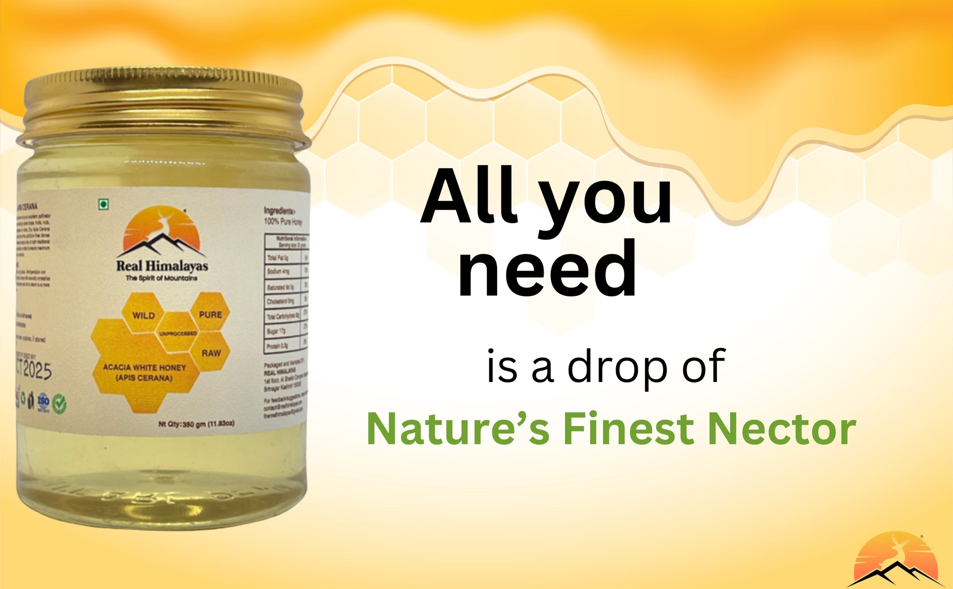 Acacia Honey by Real Himalayas – 100% Natural, Organic Sweetener Sourced from the Pristine Himalayas (350 GM) - Real Himalayas